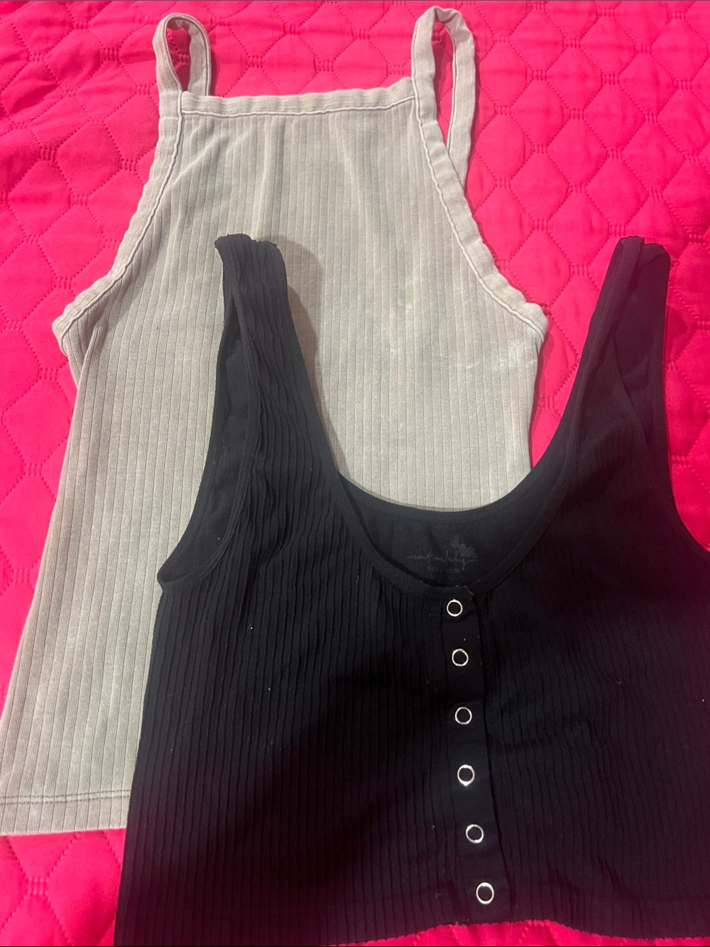 Free People Ribbed Two-Pack Tank Set in Black & Light Green